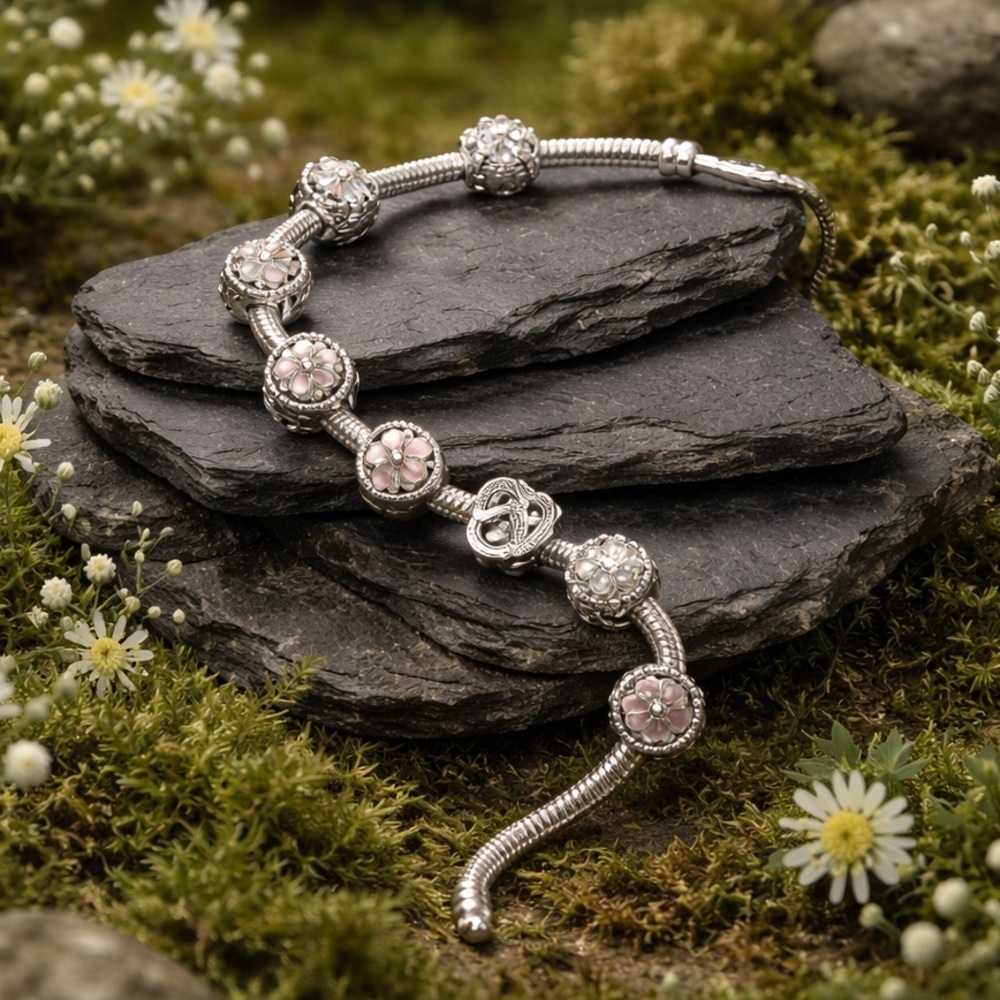 Pandora Silver Bracelet with Pink and Silver Charms Limited Edition - Picture 3 of 14